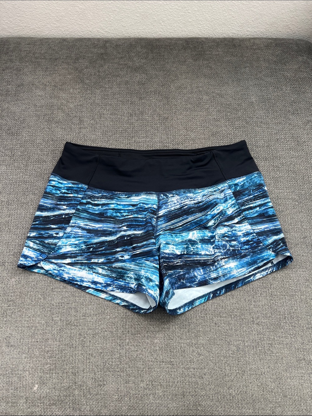 lululemon athletica Blue Marble Print Athletic Shorts with Black Waistband